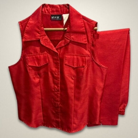 MHM 2-Piece Set Sleeveless Button-Up Top/Capri Pants Retro-Appeal Red Women's 12 - Picture 1 of 13